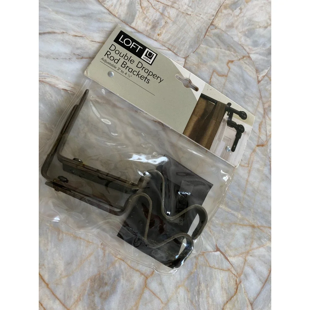 Umbra Loft Double Drapery Rod Brackets Aged Brass Adjustable 3 to 4.5 Inch Set 2